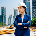 **

"A professional female architect in a modern, fully clothed pantsuit, reviewing blueprints on a construction site in Bangkok, Thailand. Skyscrapers in the background. Safe for work, appropriate content, professional attire, perfect anatomy, correct proportions, well-formed hands, natural pose, high quality."

**