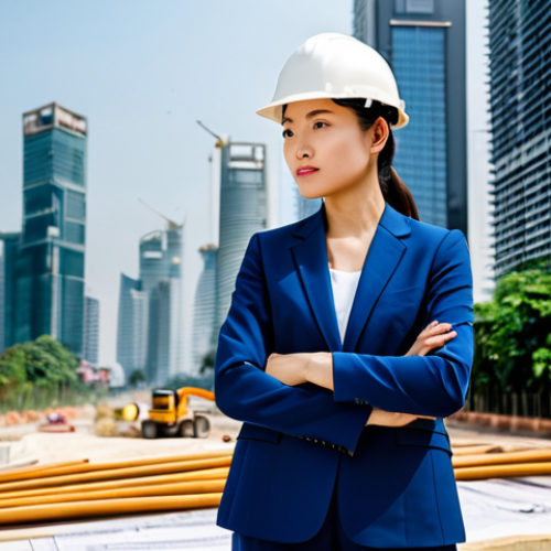 Home 24 **
"A professional female architect in a modern, fully clothed pantsuit, reviewing blueprints on a construction site in Bangkok, Thailand. Skyscrapers in the background. Safe for work, appropriate content, professional attire, perfect anatomy, correct proportions, well-formed hands, natural pose, high quality."
**