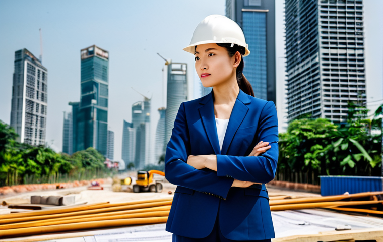 **
"A professional female architect in a modern, fully clothed pantsuit, reviewing blueprints on a construction site in Bangkok, Thailand. Skyscrapers in the background. Safe for work, appropriate content, professional attire, perfect anatomy, correct proportions, well-formed hands, natural pose, high quality."
**