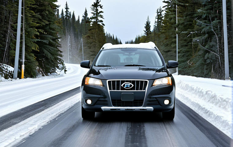 Winter Driving Safety**

"A fully clothed driver carefully navigating a snowy road in Canada. The car is equipped with winter tires. Focus on the driver's calm expression and the snowy landscape. Appropriate attire, safe for work, professional, perfect anatomy, natural proportions, high quality, daytime."

**