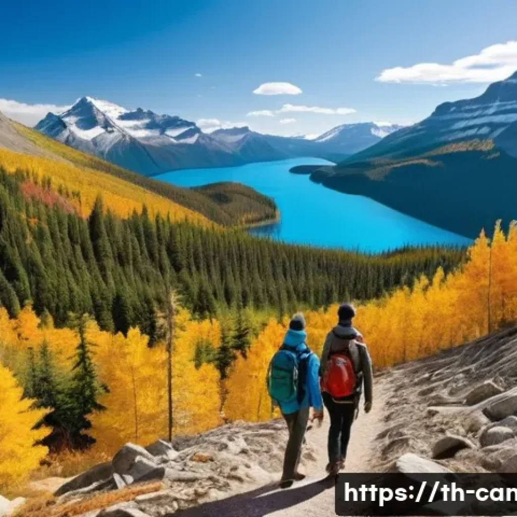 캐나다 입국 심사 절차 - **Prompt: Majestic Canadian Autumn Landscape with Hikers**
    "A breathtaking panoramic view of a C...